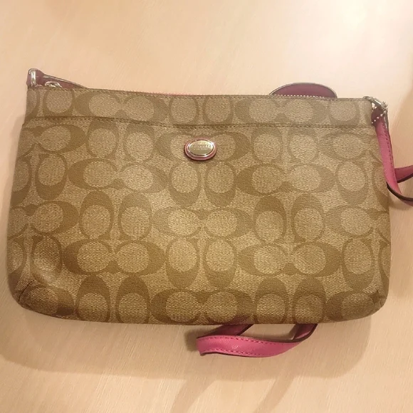 Coach Signature Brown and Pink Crossbody Bag EUC - Picture 2 of 9